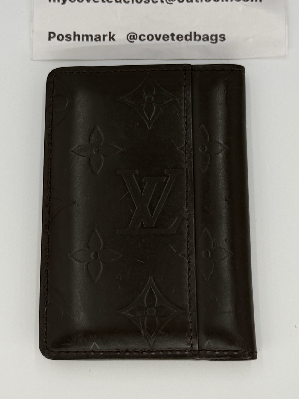 Louis Vuitton Matte Embossed Monogram Graphite Leather Card Holder w/Entrupy COA - Picture 2 of 16